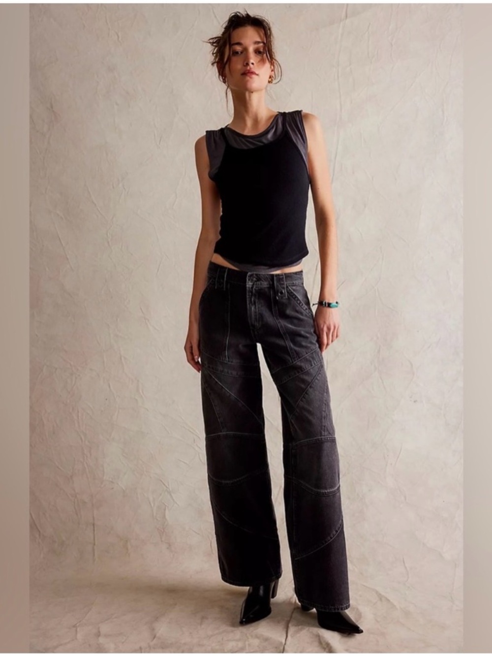 Free People Women's Black Washed Boyfriend Jeans